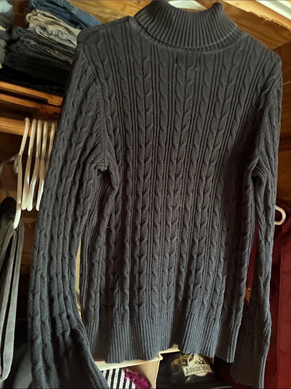 Vintage black St. John’s Bay cable knit sweater gently used size L.
